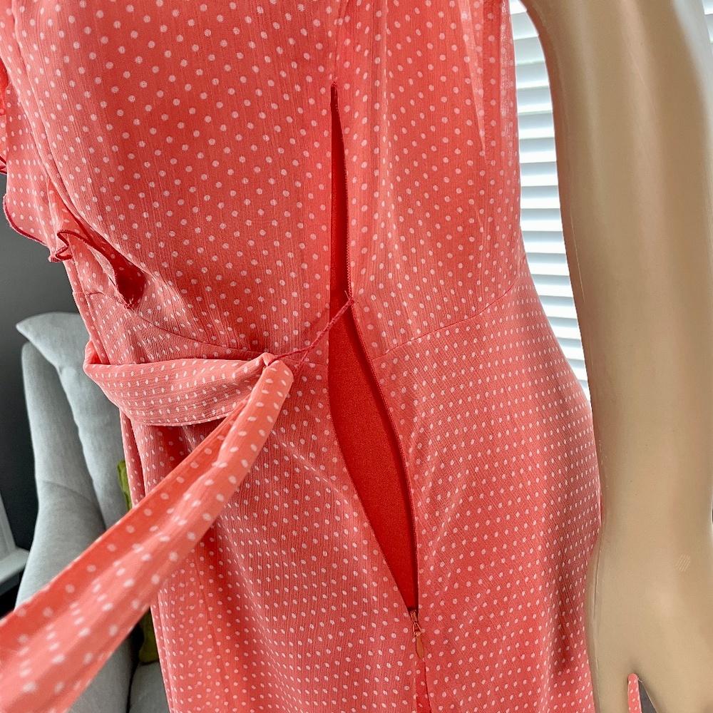 MSK Short Sleeve Ruffle Front Polka Dot Dress with slip Size 14 NWOT - Picture 6 of 10